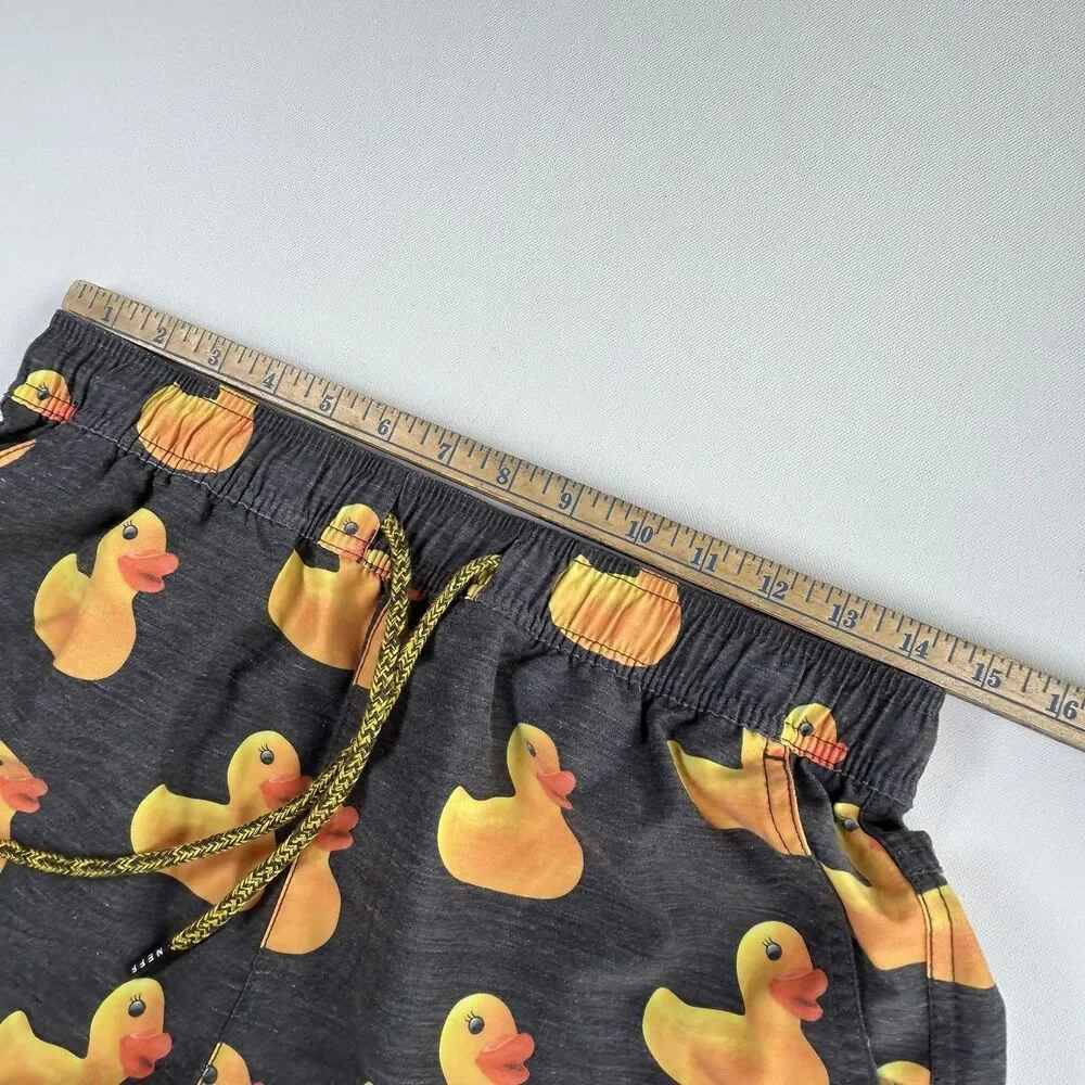 Neff Rubber Duck Print Quick Dry Trunks Swim Shorts Summer Fun Mens Small Gray